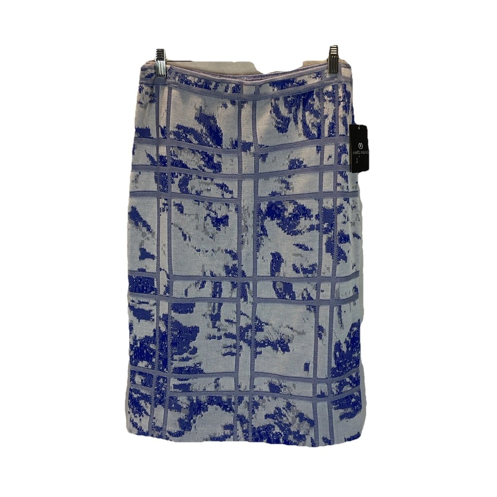 NEW Ming Wang Blue abstract Stretch Pull-on‎ pencil Skirt Size S Long Straight